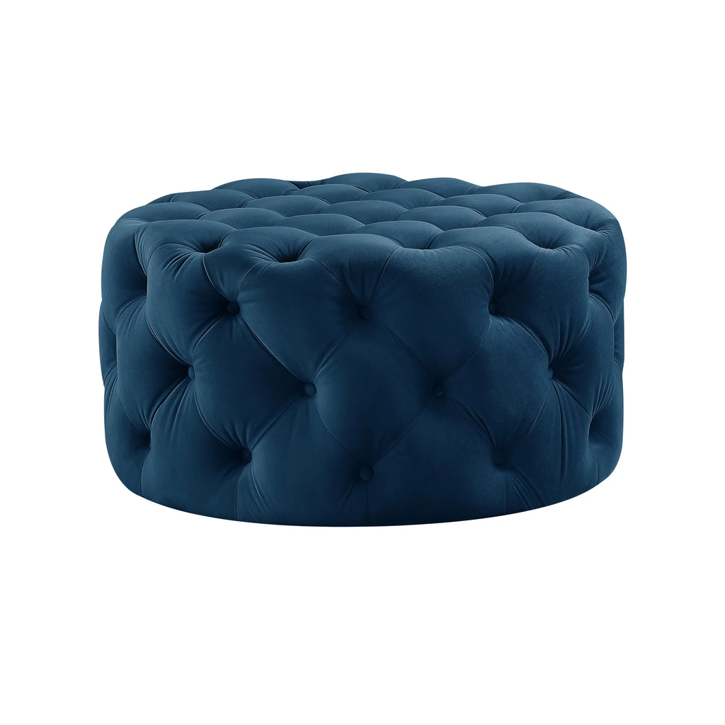Navy Velvet Tufted Round Cocktail Ottoman Z734