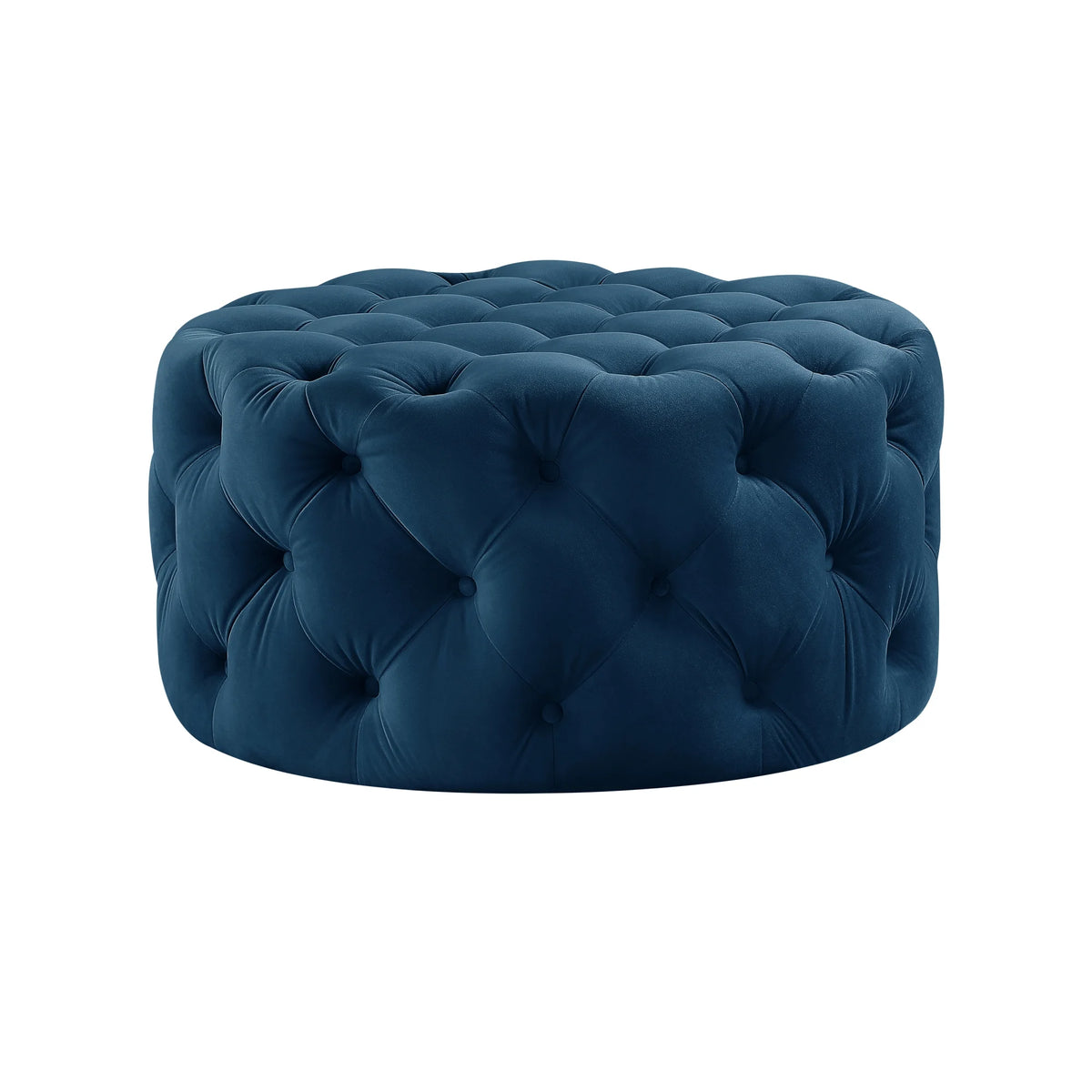 Navy Velvet Tufted Round Cocktail Ottoman Z734