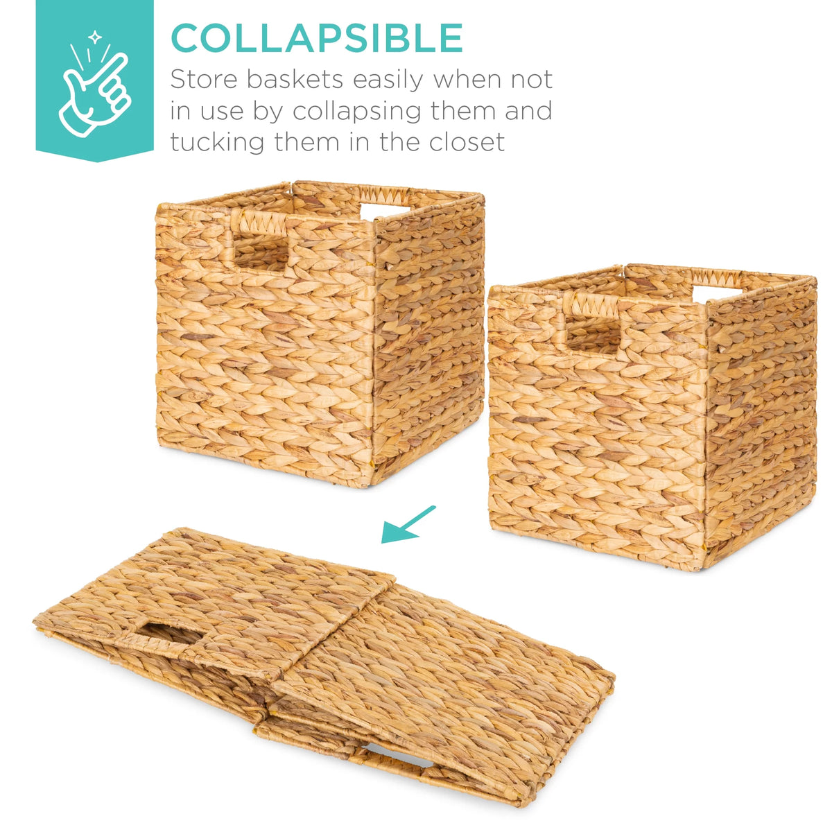 12x12in Hyacinth Baskets, Set of 5 Collapsible Organizers N1768