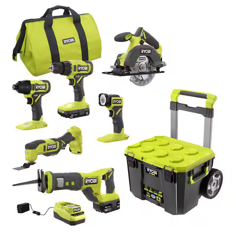 18V Cordless 6-Tool Combo Kit with Battery, Charger, and Rolling Tool Box I339