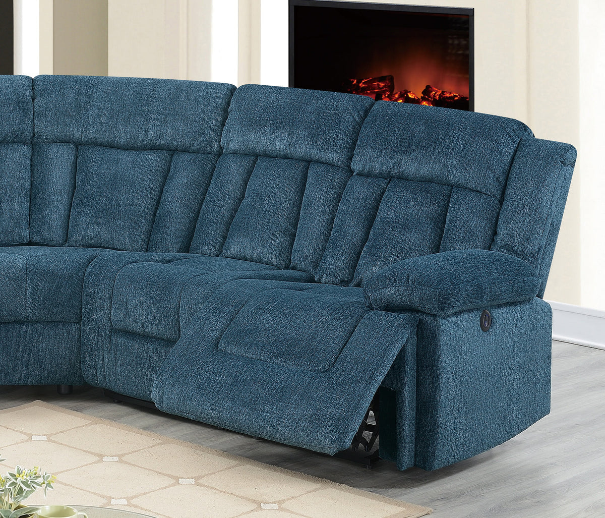 Dark Blue Chenille Reclining Sectional Sofa Set 3pcs T8318