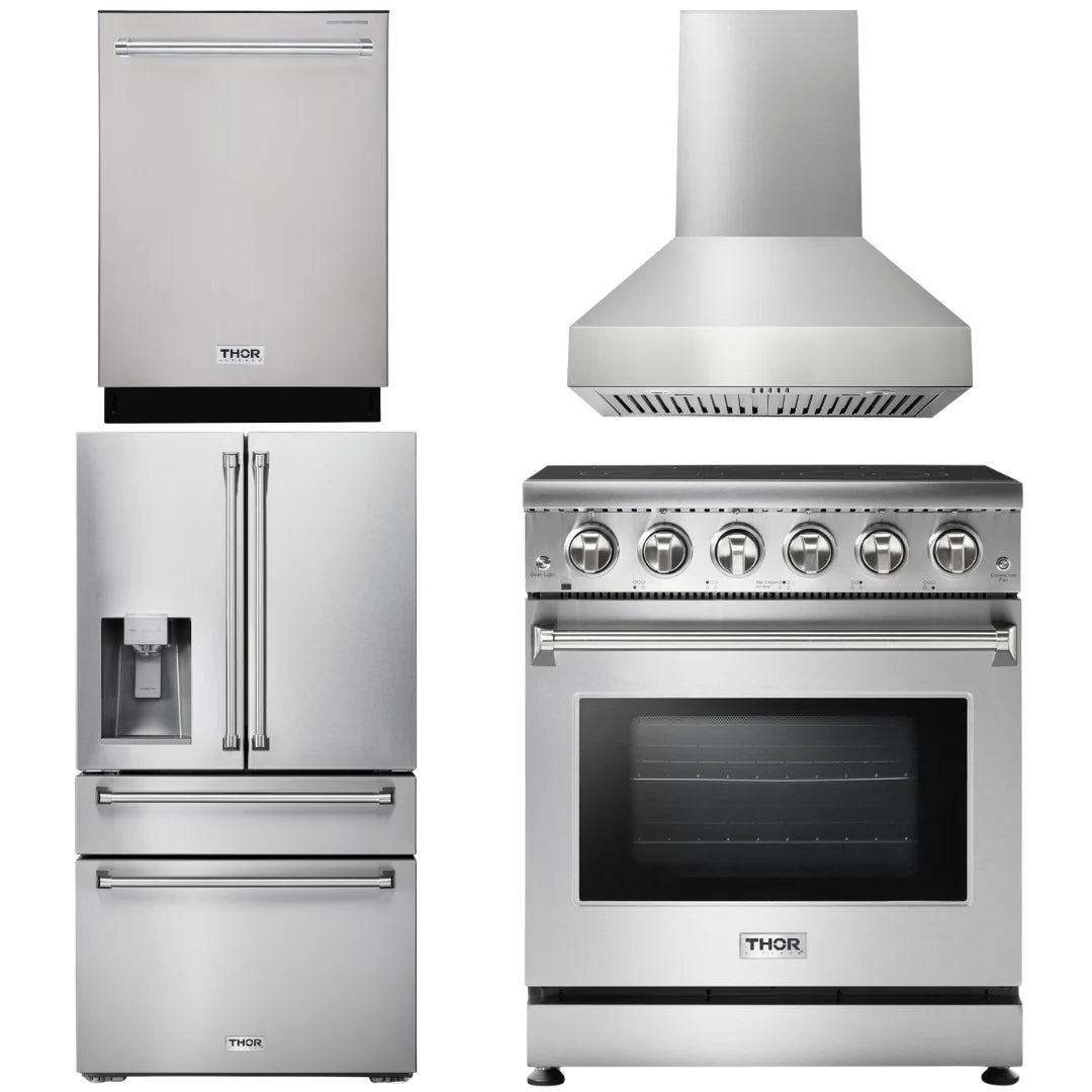 30 Electric Range, Range Hood, Refrigerator with Water and Ice Dispenser, Dishwasher B717