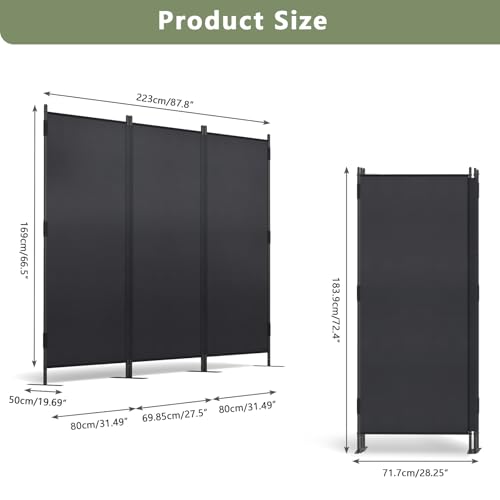6Ft Black Folding Room Divider C2124