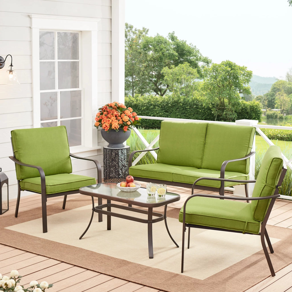 Red 4-Piece Steel Outdoor Patio Conversation Set U512