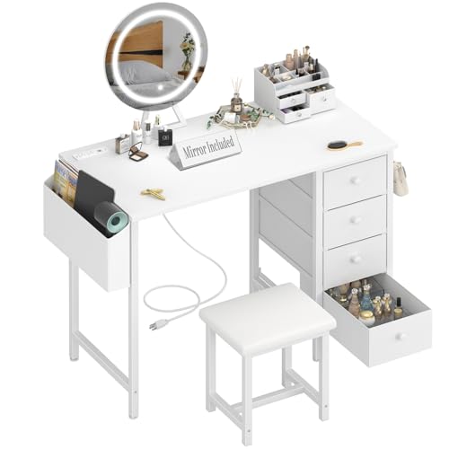 Gold Vanity Desk with Mirror and Light and Chair K8334