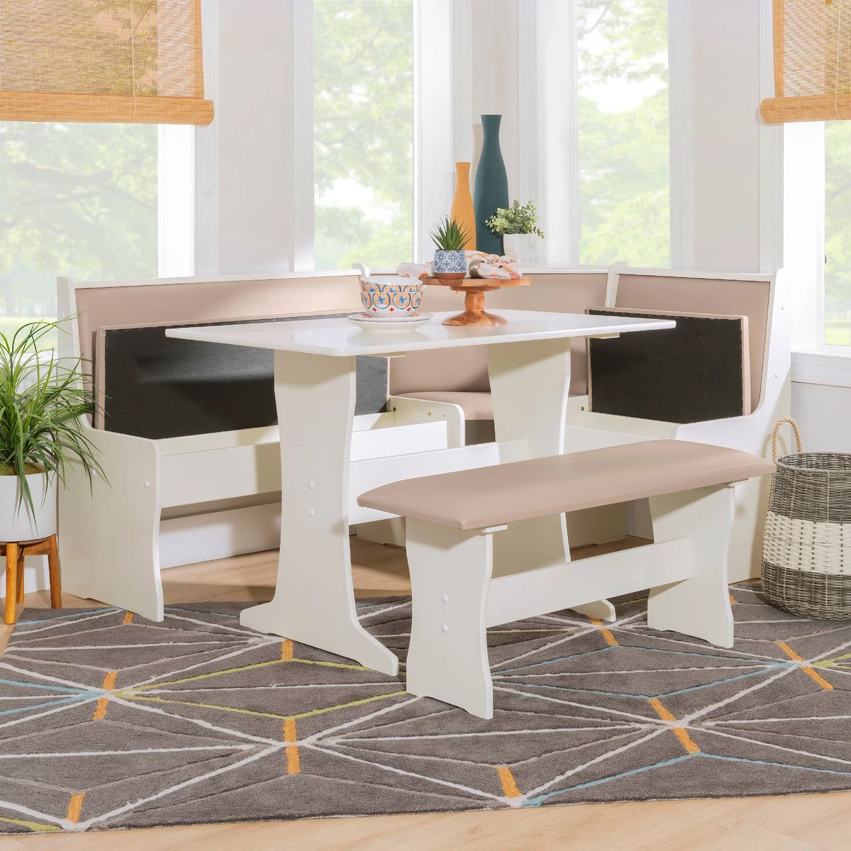 Tan Dining Table and Bench Set with Storage K69973