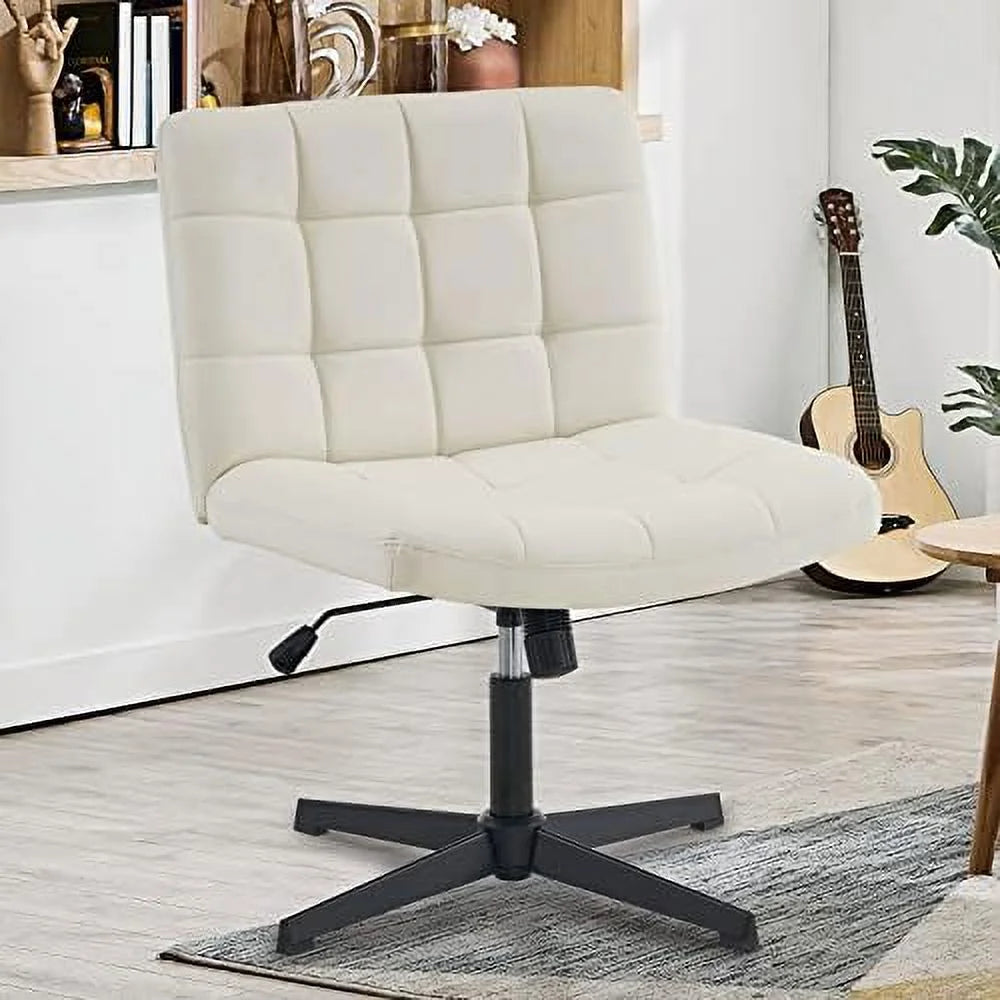 Beige Armless Wide Seat Height Adjustable Swivel Desk Chair J7011