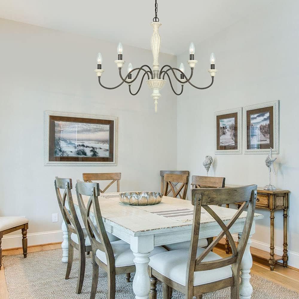 6-Light Chandelier with Imitation Wood and Stardust Iron D280799