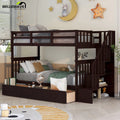 Twin over Twin Solid Wood Bunk Bed with Stairs and Storage Drawers H789857