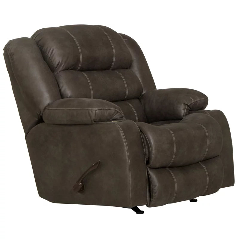 Gray Polyester Rocker Recliner with Dual Cupholders P86132