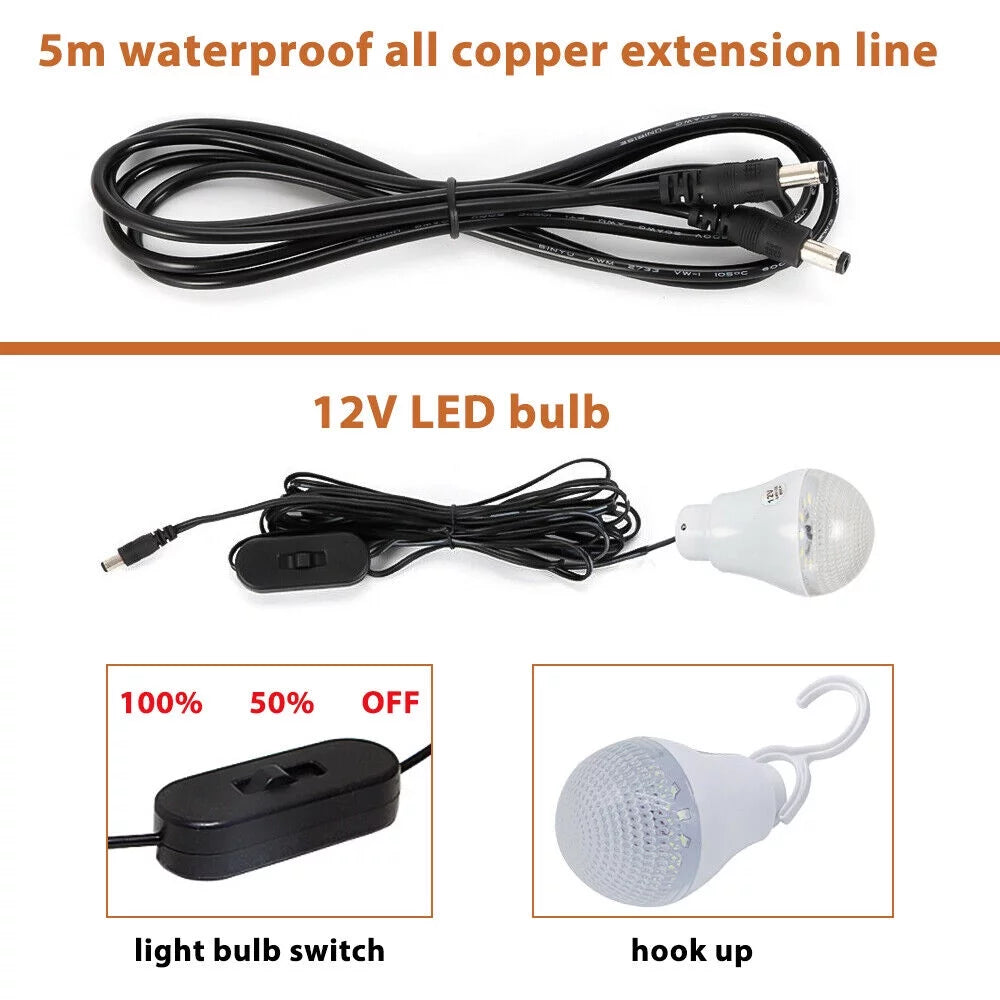 Solar Panel Generator System Portable Home Kit LED Light 12V USB Charger Camping X41522
