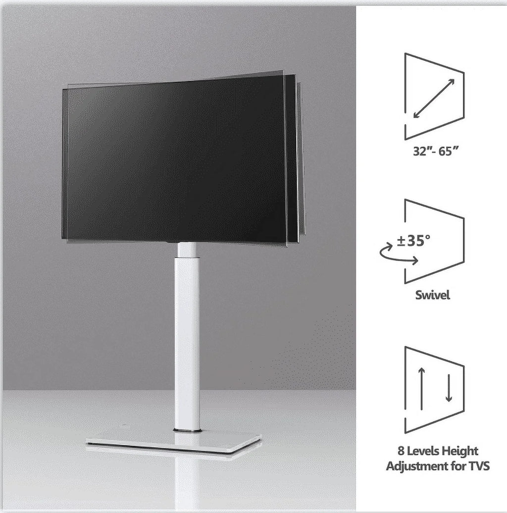 White Tempered Glass Floor TV Stand 32-65 Inch A5857