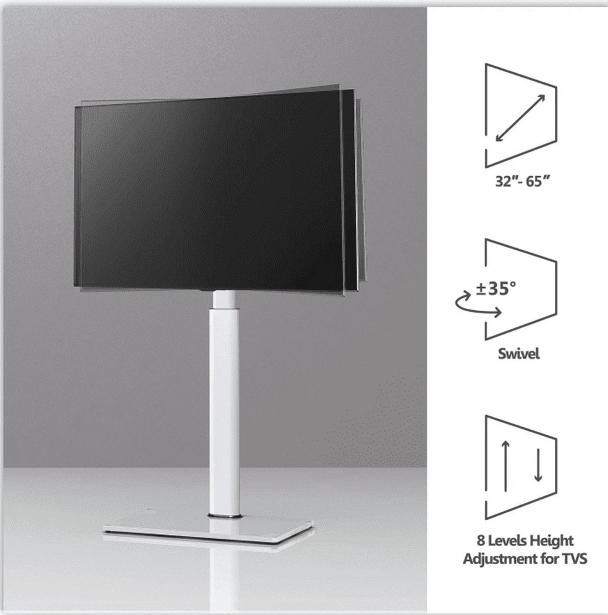 White Tempered Glass Floor TV Stand 32-65 Inch A5857