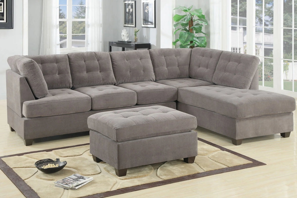 Charcoal Waffle Suede Sectional Sofa with Pillows Q49718