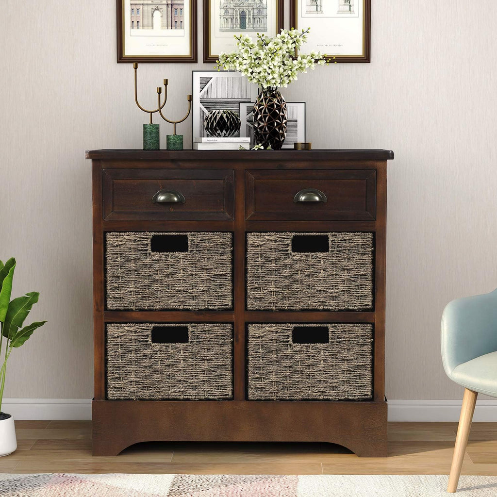 White Storage Cabinet with 2 Drawers and 4 Fabric Baskets N925