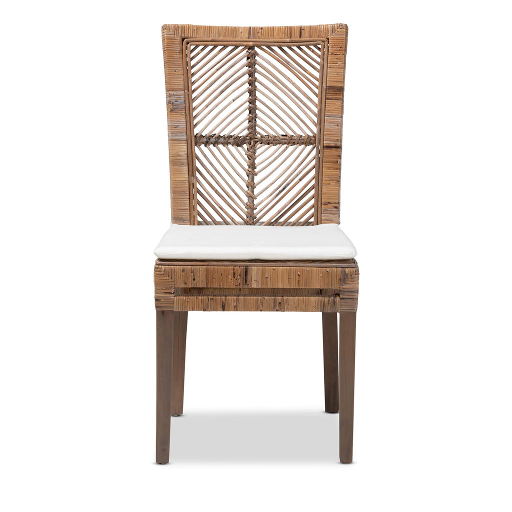 Greywashed Natural Rattan and Mahogany Dining Chair with Cushion W187