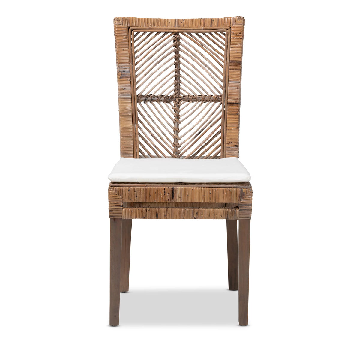 Greywashed Natural Rattan and Mahogany Dining Chair with Cushion W187