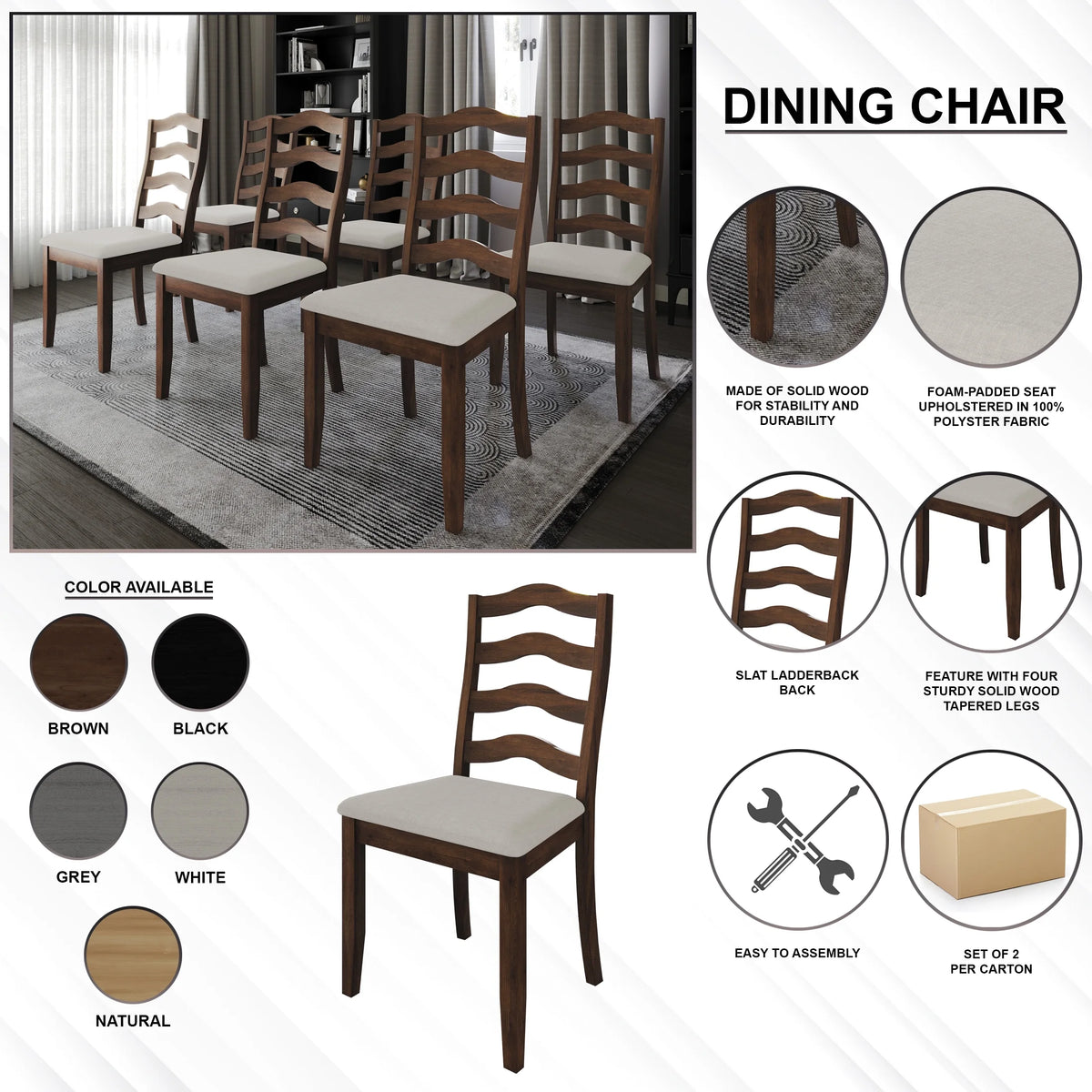 Brown Wooden Dining Chair Set of 2 K1333