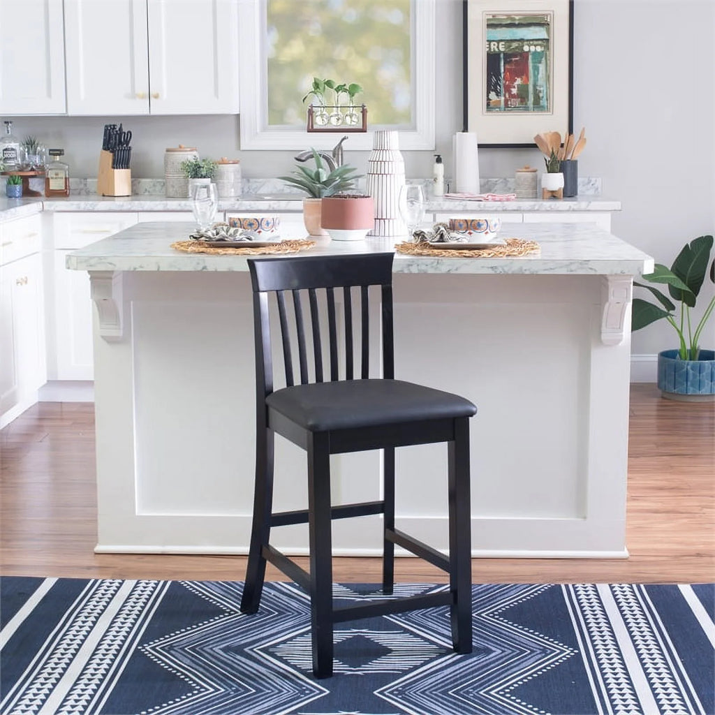 25" Wood Faux Leather Counter Stool in Black I85256
