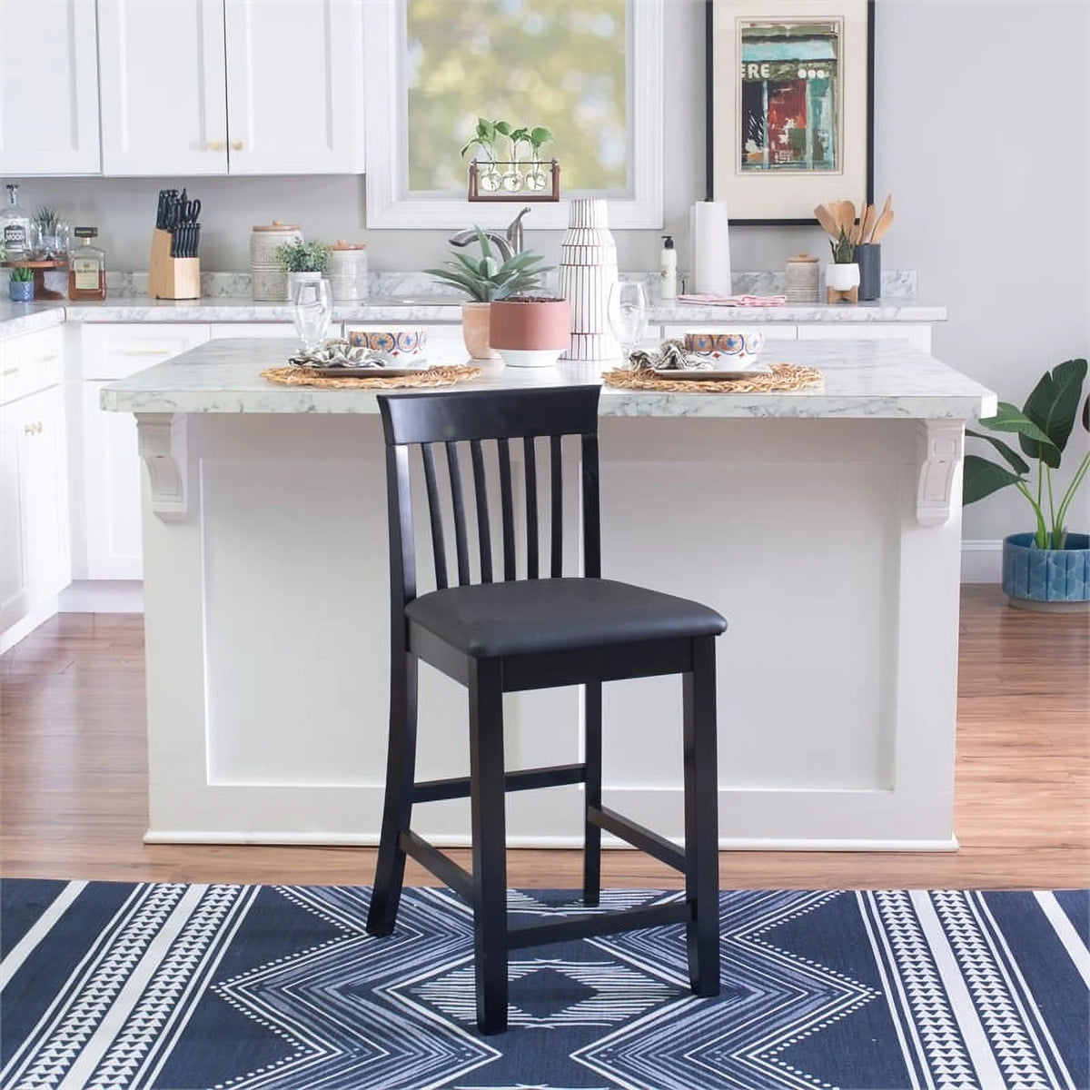 25" Wood Faux Leather Counter Stool in Black I85256