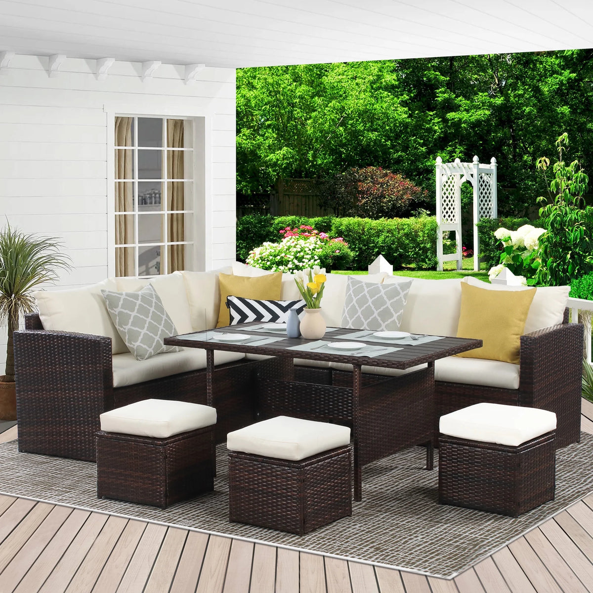7 Pcs Outdoor Patio Furniture Set with Table and Chair Q167