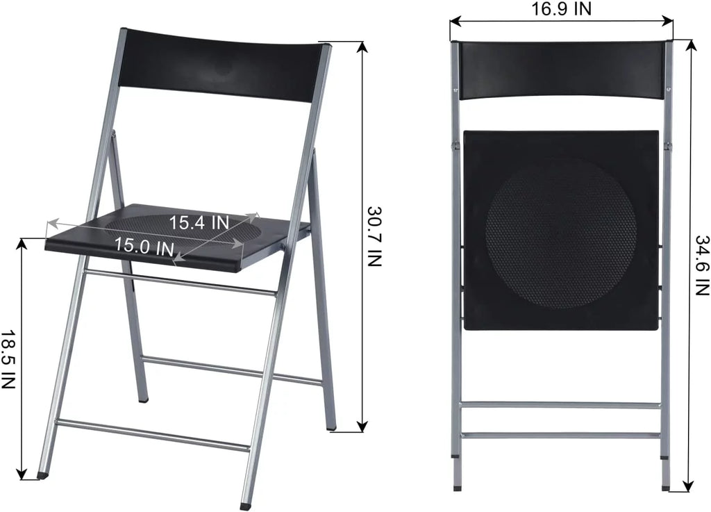 Black Set Of 6 Folding Chair Plastic Seat Steel Frame H992