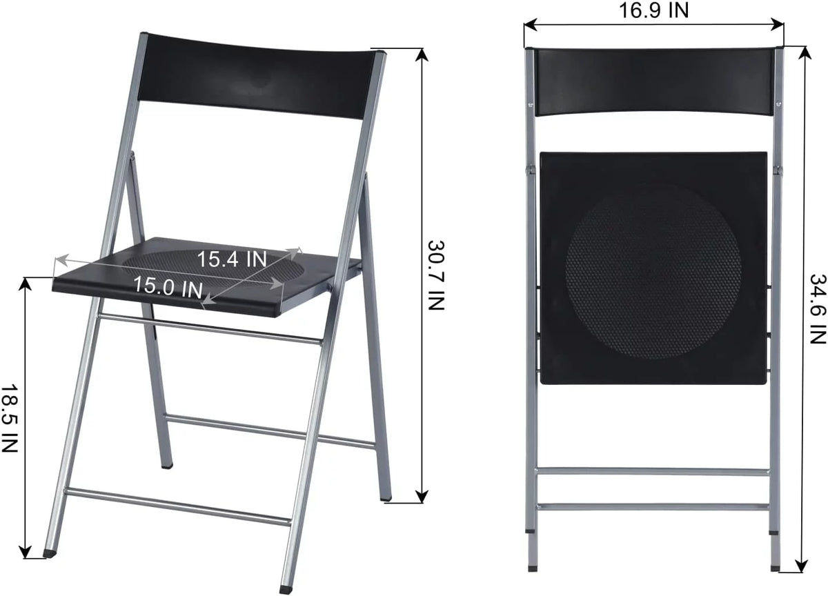 Black Set Of 6 Folding Chair Plastic Seat Steel Frame H992