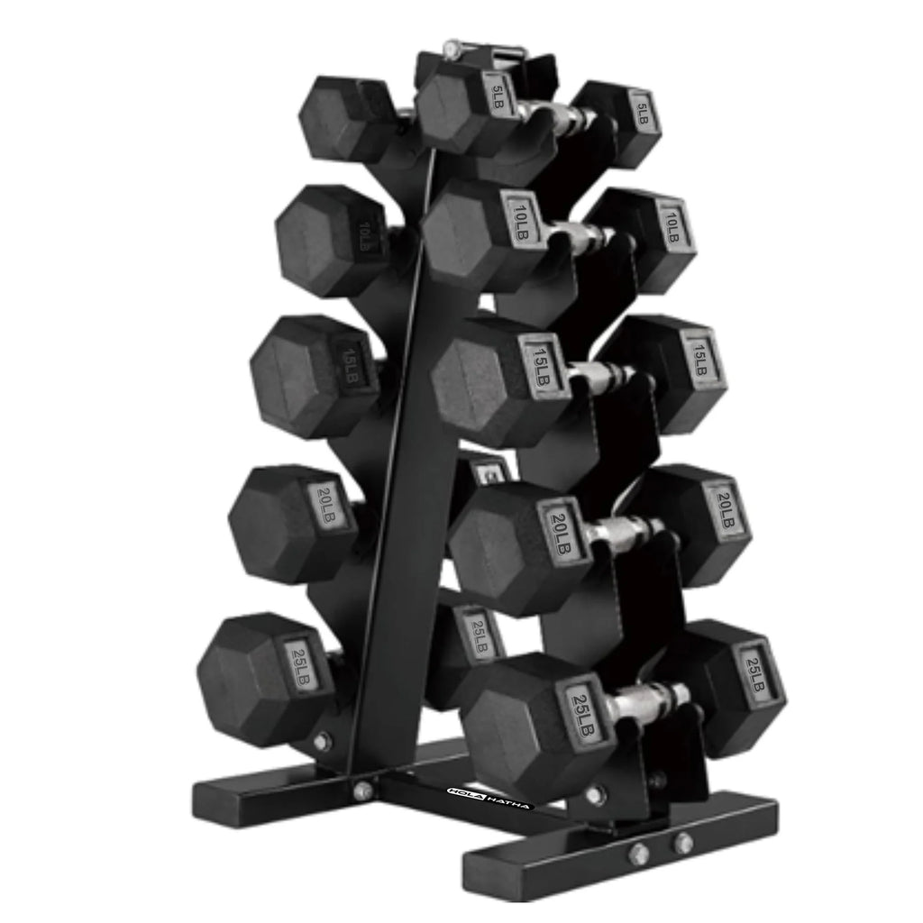 5, 10, 15, 20 and 25 Pound Hexagonal Dumbbell Weight Set with Rack G26752