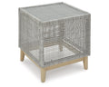 Gray Light Brown Resin Wicker End Table with Tempered Glass Tabletop O777