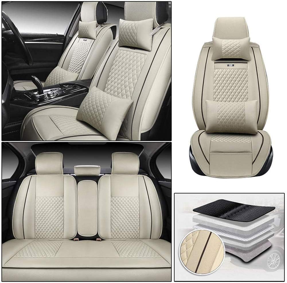 Custom Car Seat Cover Full Set Needlework PU Leather Black White R7052