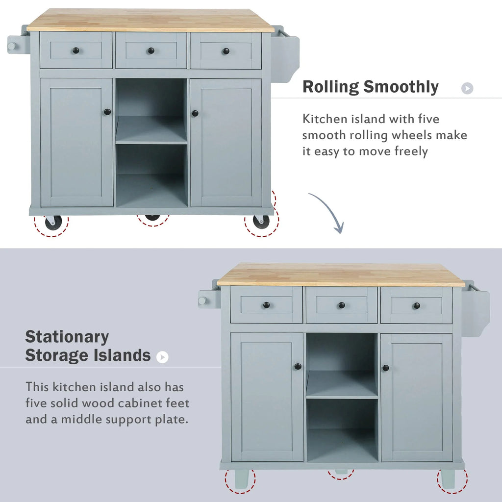 Kitchen Island Cart with Drop Leaf Storage Cabinet and 3 Drawers N1983