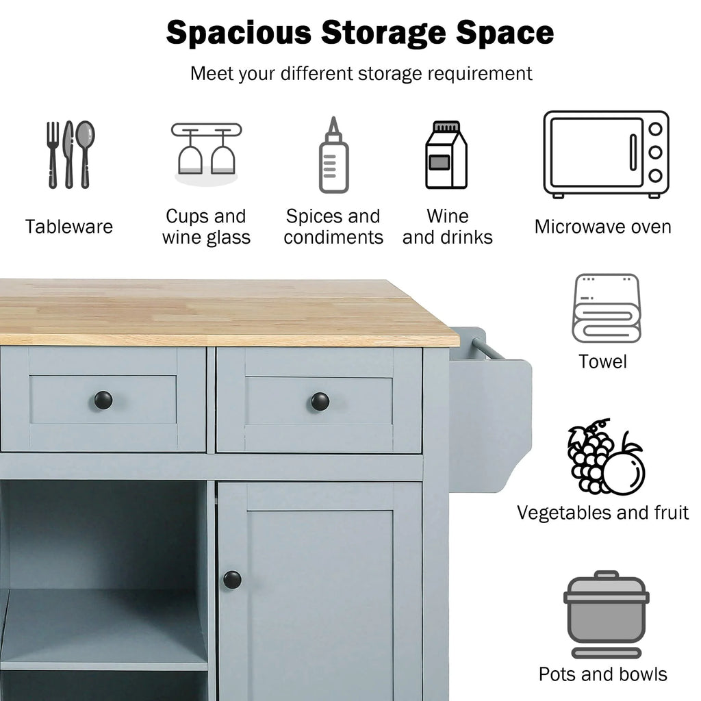 Kitchen Island Cart with Drop Leaf Storage Cabinet and 3 Drawers N1983