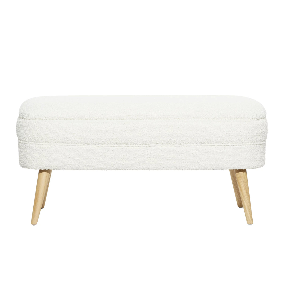 White Polyester Boucle Upholstered Storage Bench with Wood Legs J2551