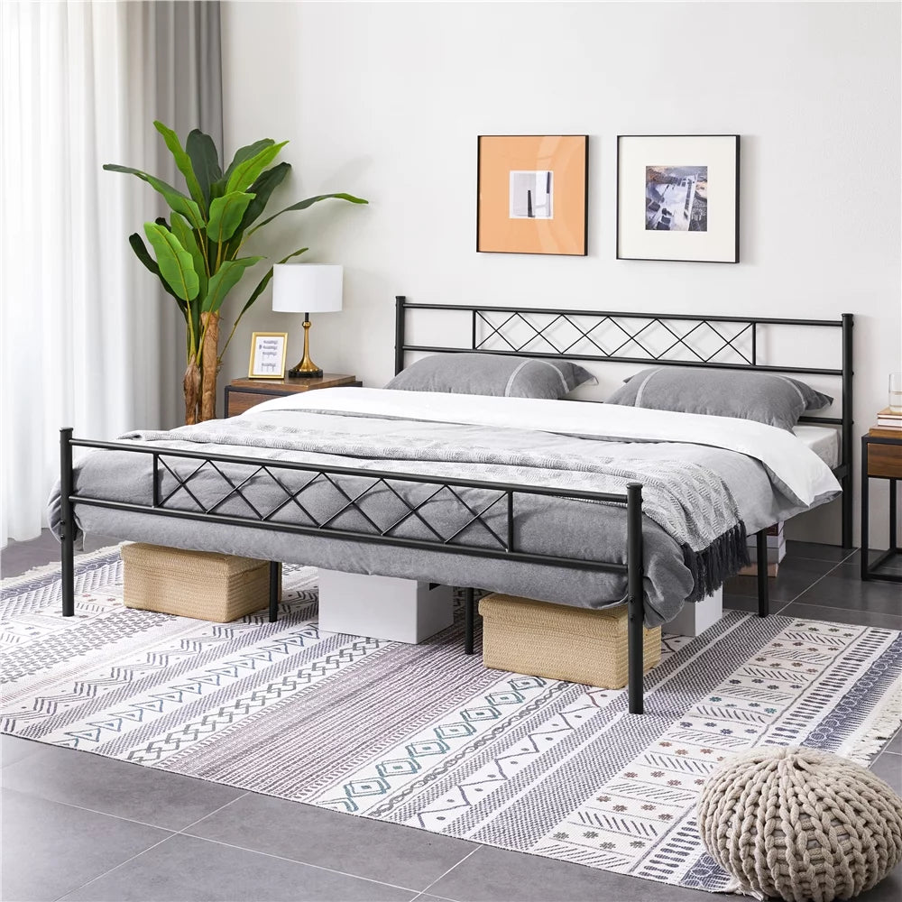 King Metal Slatted Bed Frame with Headboard & Footboard B334314