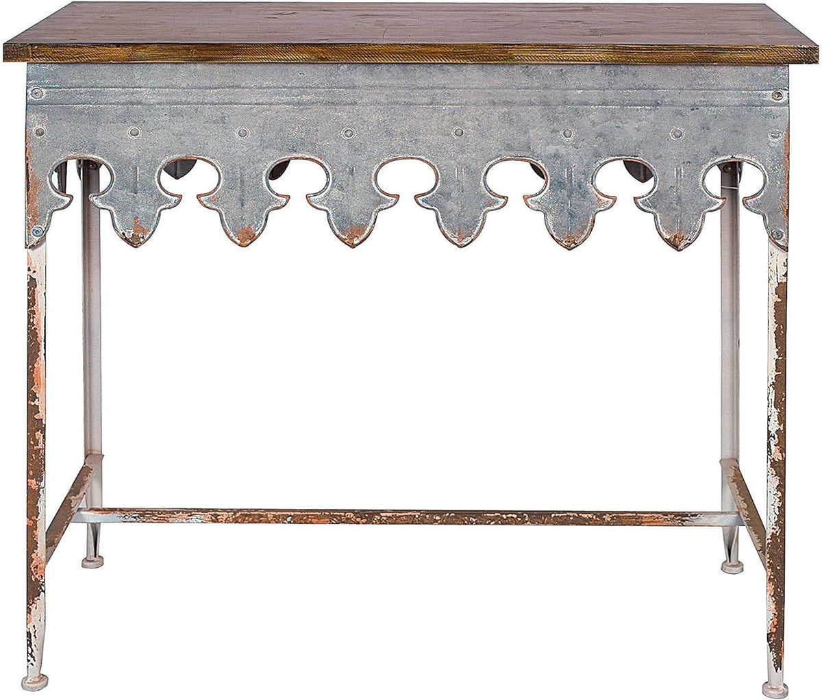 Metal Scalloped Edge Table with Wood Top E3458
