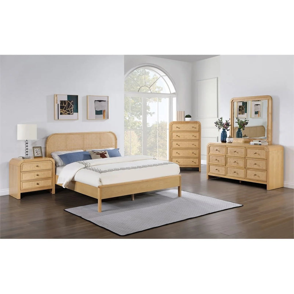 Brown 9-Drawer Rattan Wood Dresser R20521
