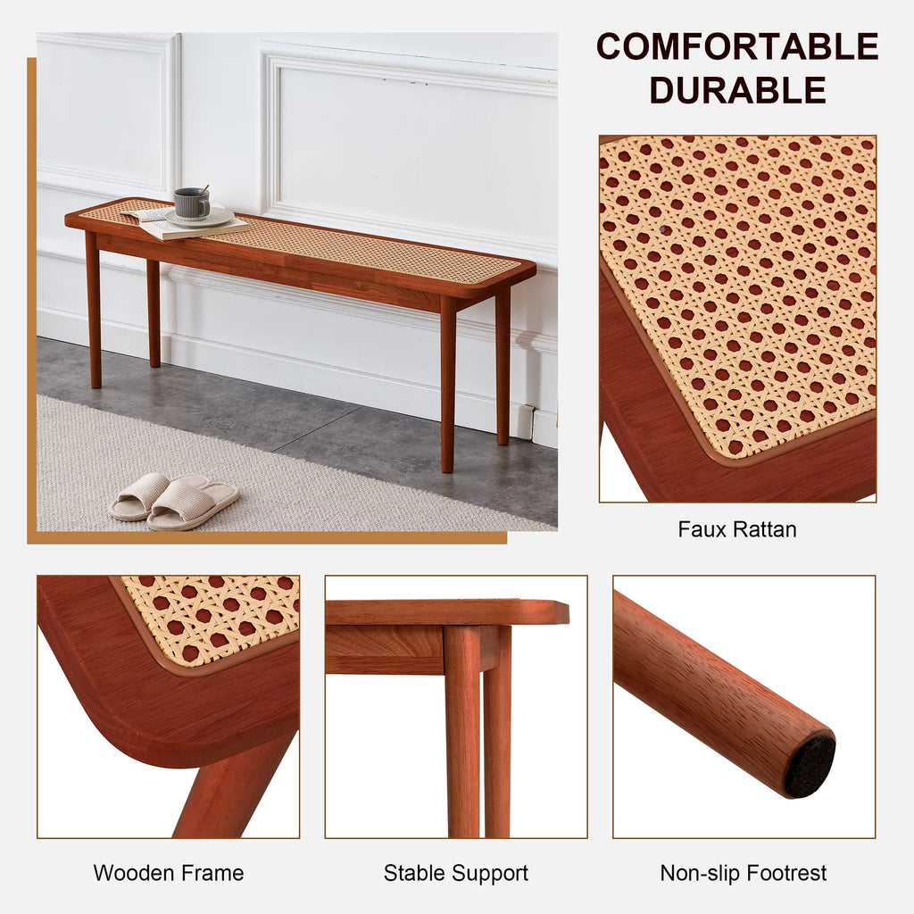 Solid Wood Rattan Woven Bench P6996