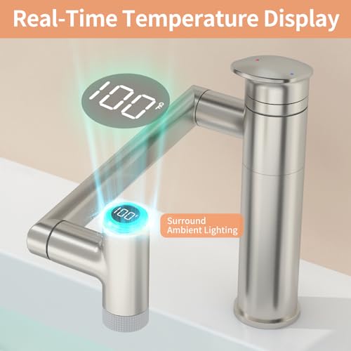 1080° Rotatable Height Adjustable Single Handle Bathroom Vanity Faucet with Temperature Display T621650