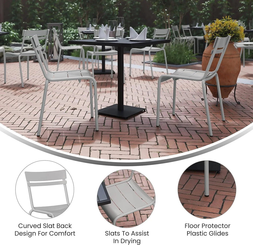 Steel Stack Chair, Indoor-Outdoor Armless Chair With 2 Slat Back In Silver, Set Of 2 G91418