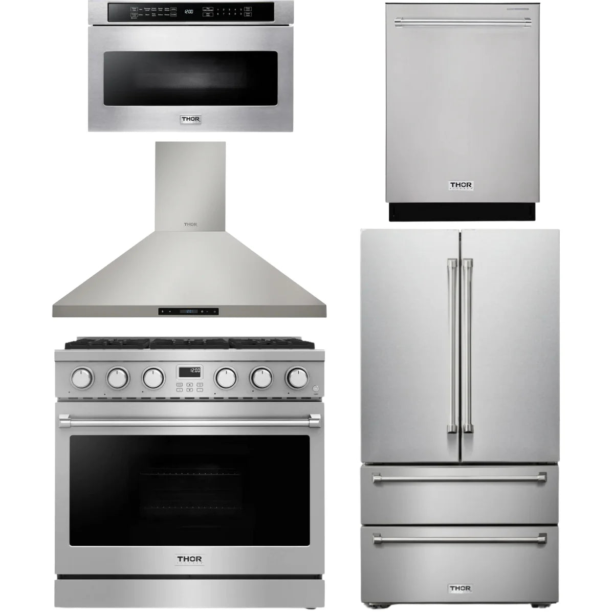 36 Gas Range, Range Hood, Refrigerator, Dishwasher and Microwave U3995