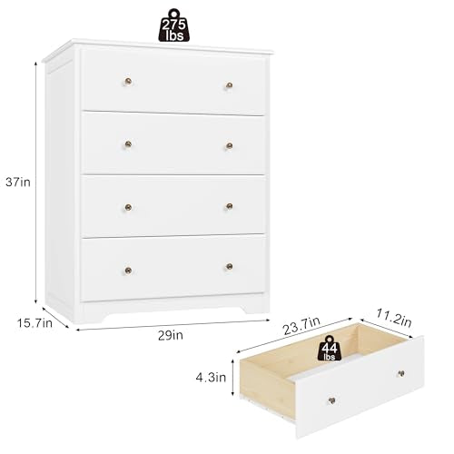 White 4 Drawer Wood Dresser C718