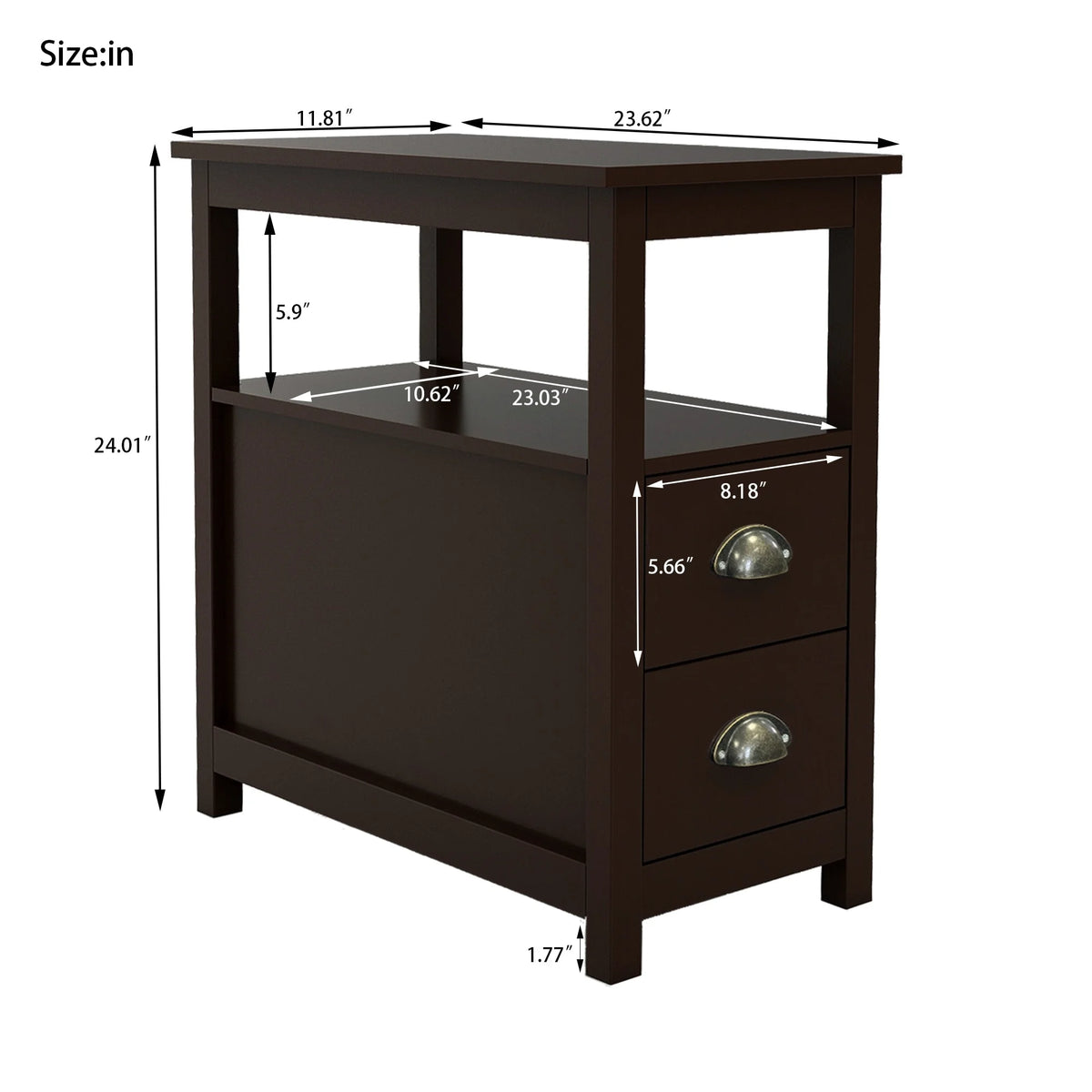 Narrow End Table with 2 Drawers and 1 Open Shelf M204