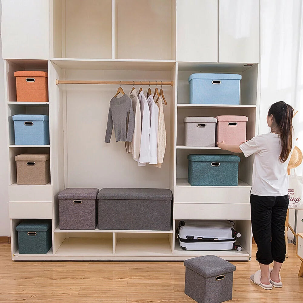 11.8'' Linen Foldable Storage Ottoman E89745