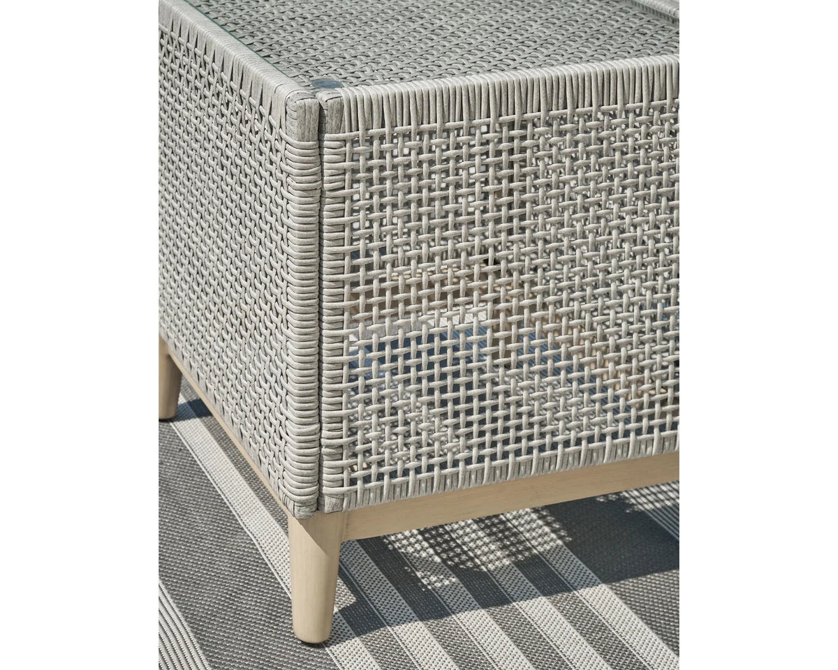 Gray Light Brown Resin Wicker End Table with Tempered Glass Tabletop O777