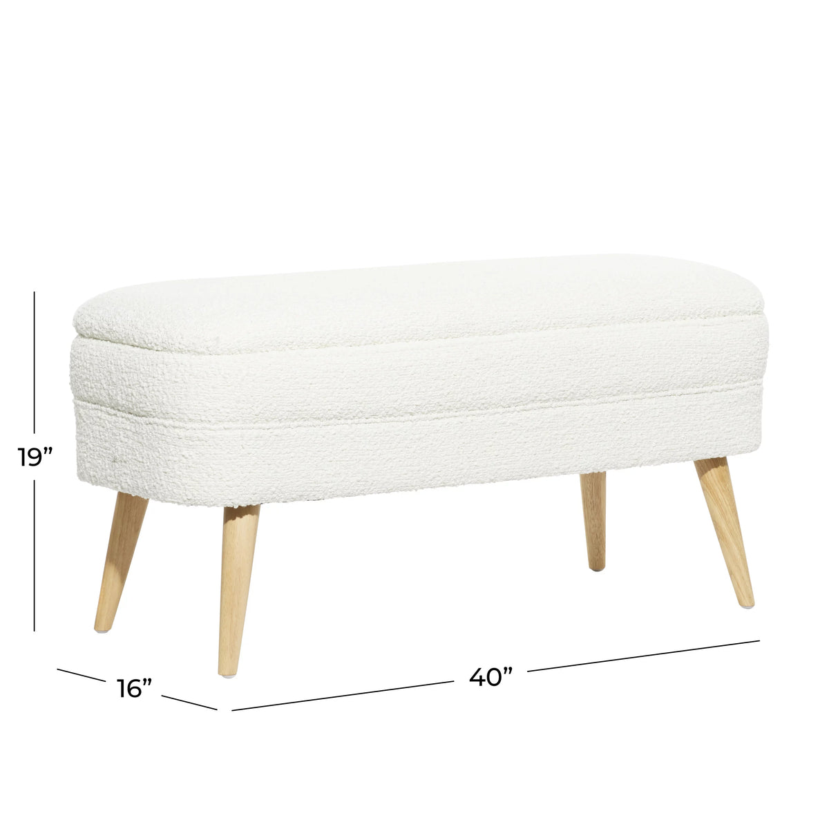 White Polyester Boucle Upholstered Storage Bench with Wood Legs J2551