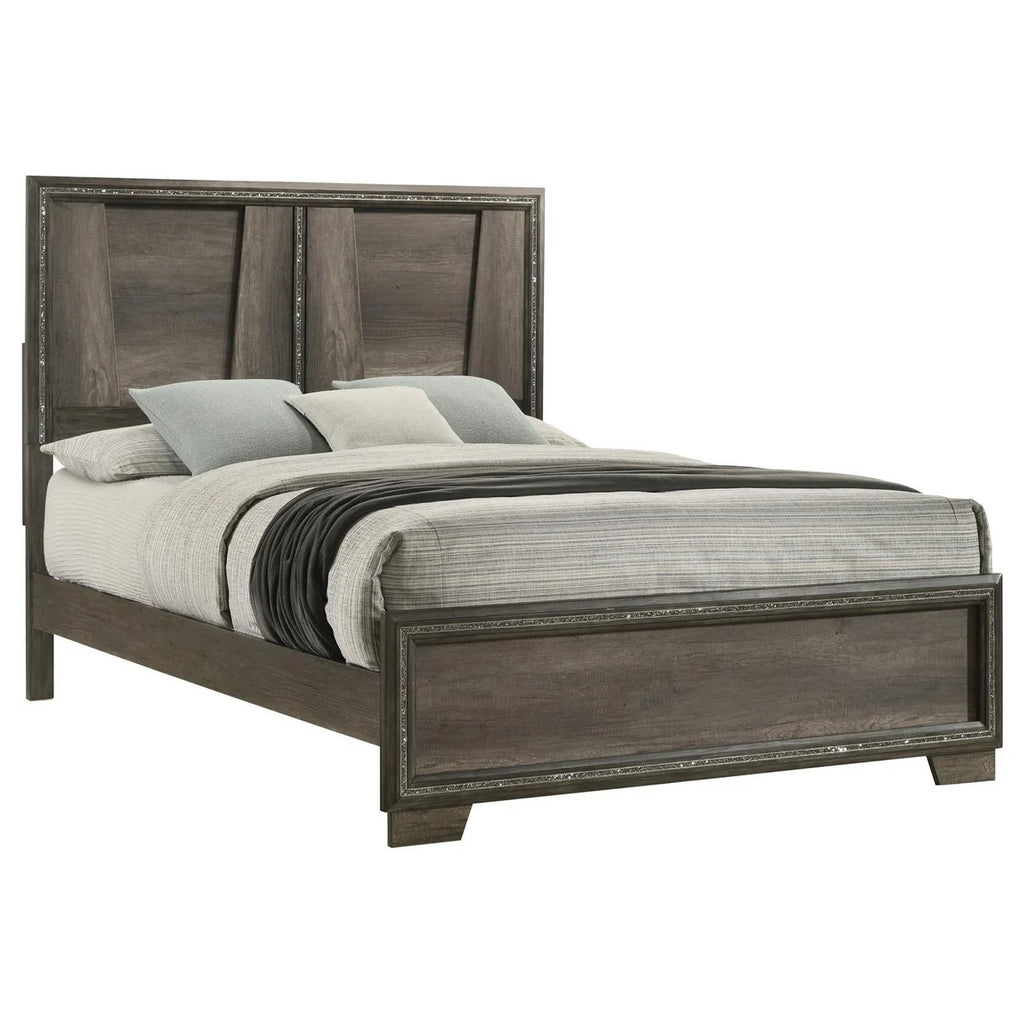 King Size Bed with V Shaped Panel Pine Gray Oak J45828