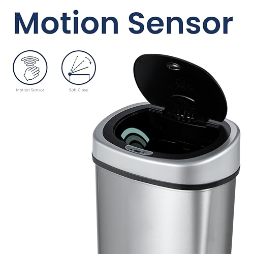 Automatic Touchless Infrared Motion Sensor Trash Can, 13 Gal 50L, Stainless Steel R778