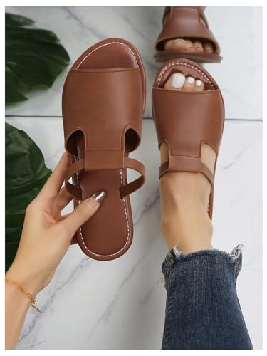 Cut Out Slide Sandals Open Toe Flat Sandals Z353