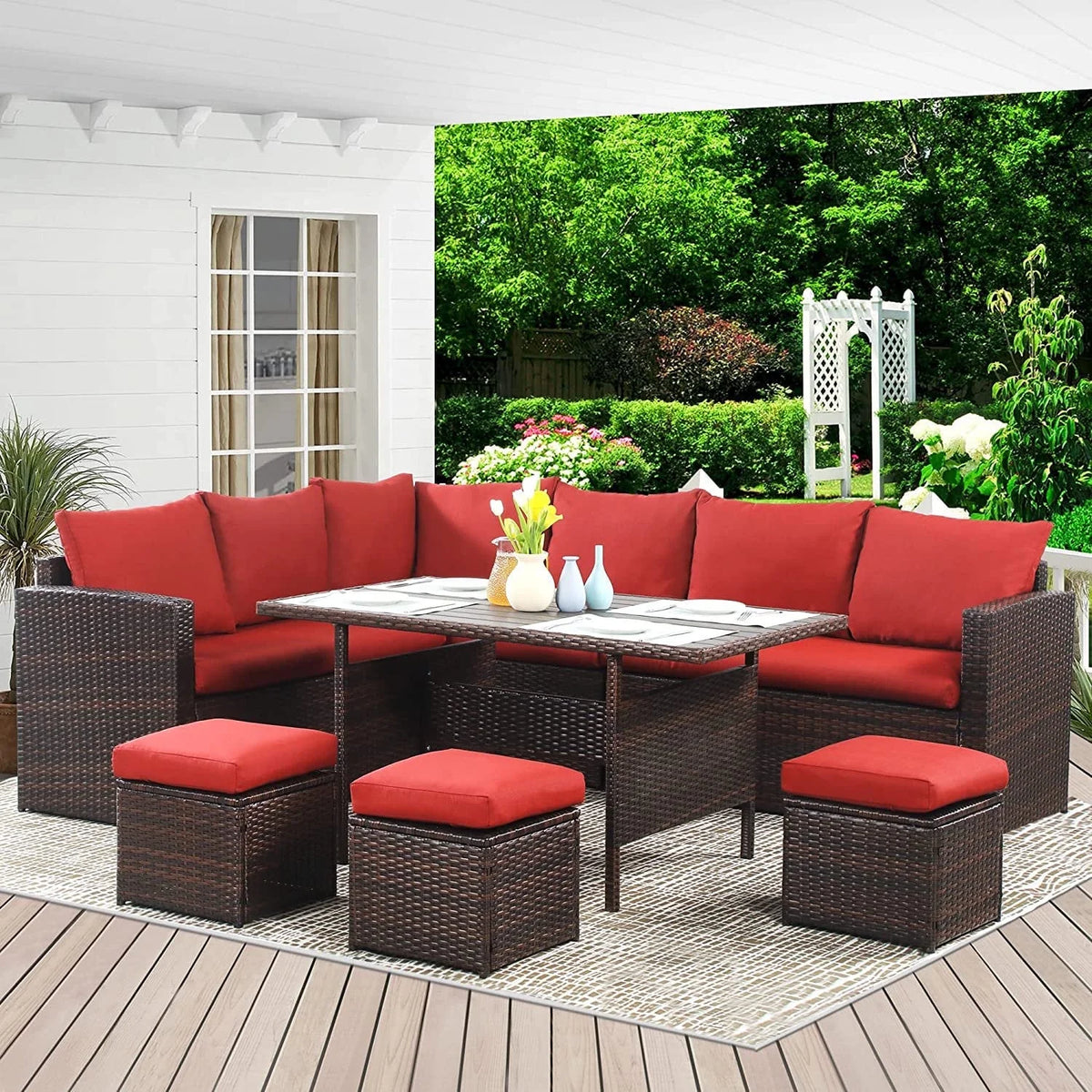 7 Pcs Outdoor Patio Furniture Set with Table and Chair Q167