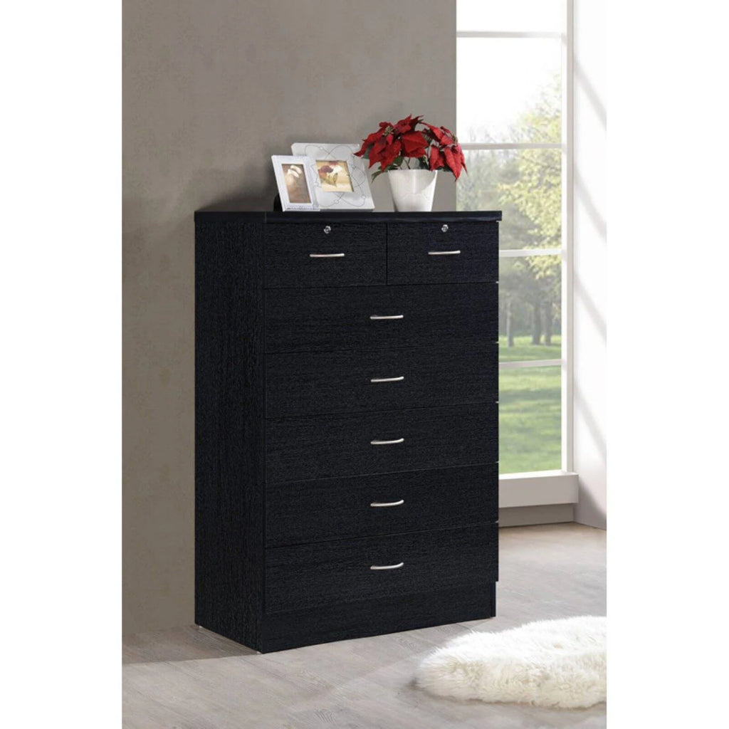 7 Drawer Wooden Dresser Chest with 2 Top Locks, Cherry E98814